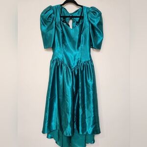 80s Prom Dress|Kelly Green Teal|Union Label|High Low